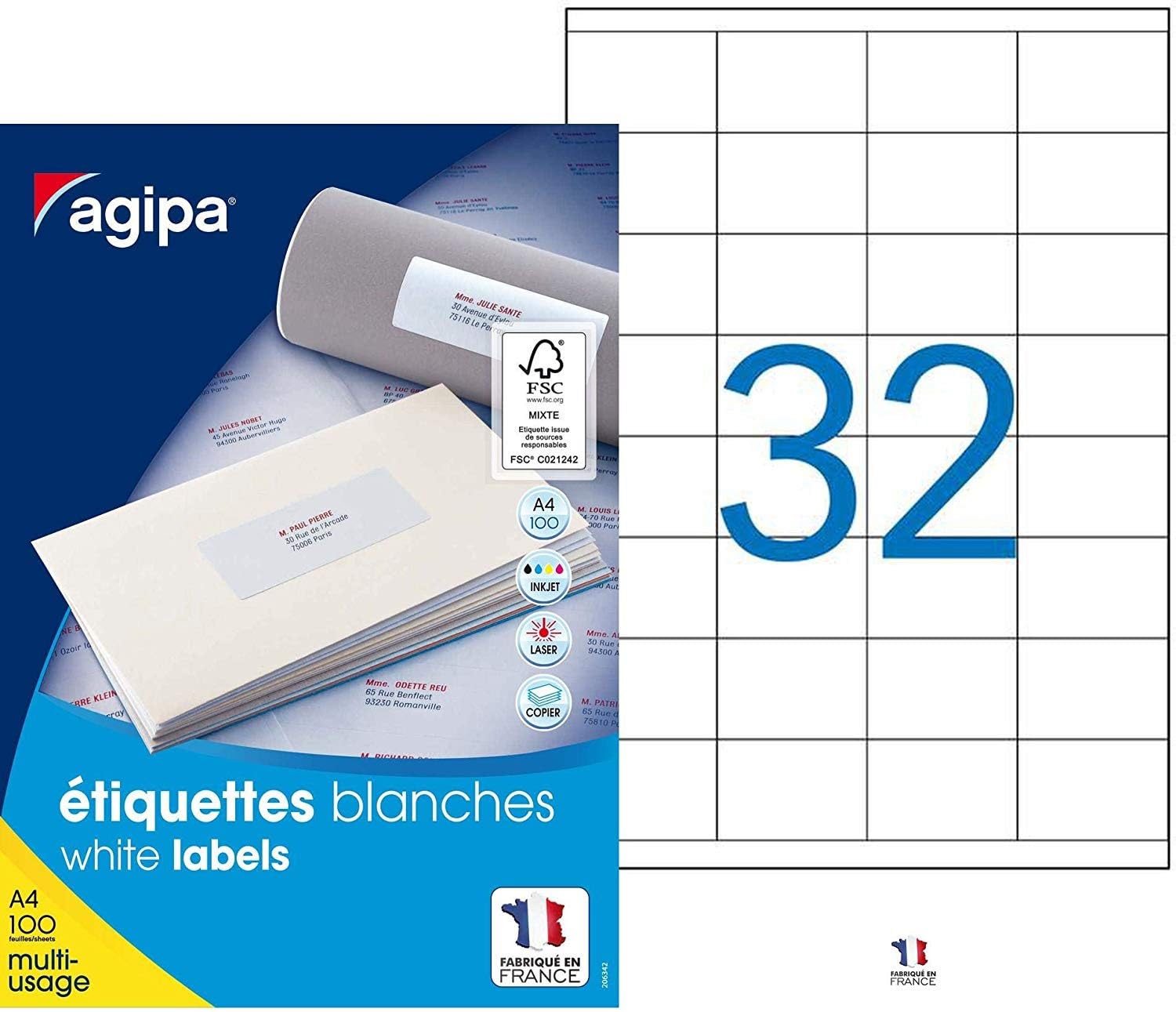 Apli Agipa - Box of Multi-Purpose Adhesive Labels - FSC Certified - Anti-Jam - 51 x 33.8 mm - 3200 Labels