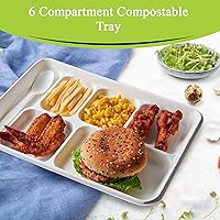 Vista 2 de three leaf 6 COMPARTMENT BAGASSE TRAY 400 Ct. Heavy-Duty- Super Strong- Natural- Eco-Friendly Disposable Bagasse Plates, 100% Biodegradable 6
