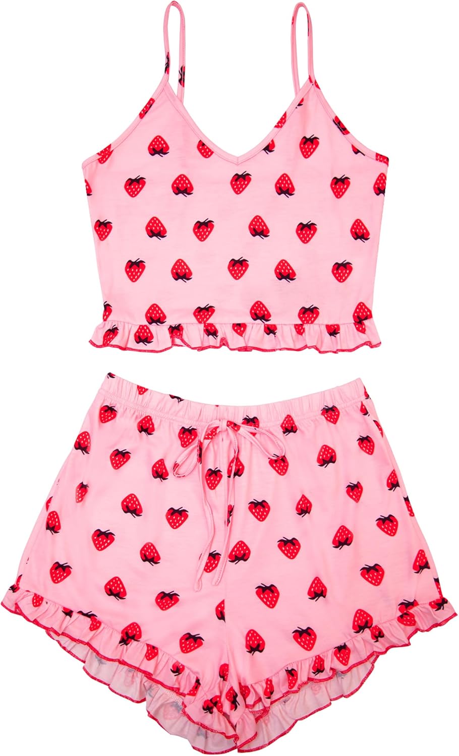 Avanova Women Sexy 2 Piece Pajama Set Ruffle Trim Cami Top and Shorts Sleepwear Set