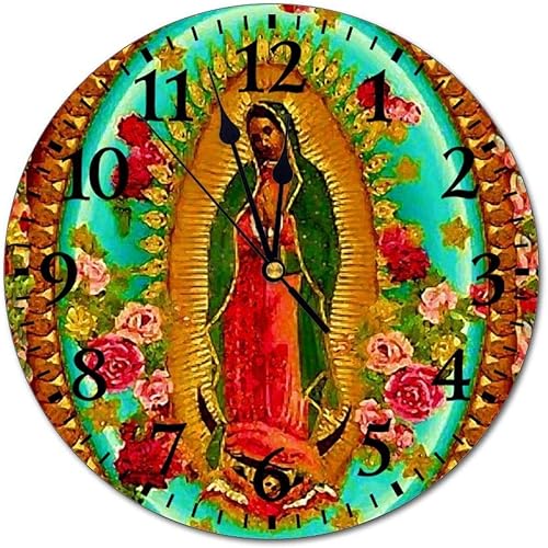 Reloj de pared decorativo divertido Nuestra Señora Guadalupe Mexicana Santa Virgen María reloj de pared redondo silencioso sin tictac para oficina,