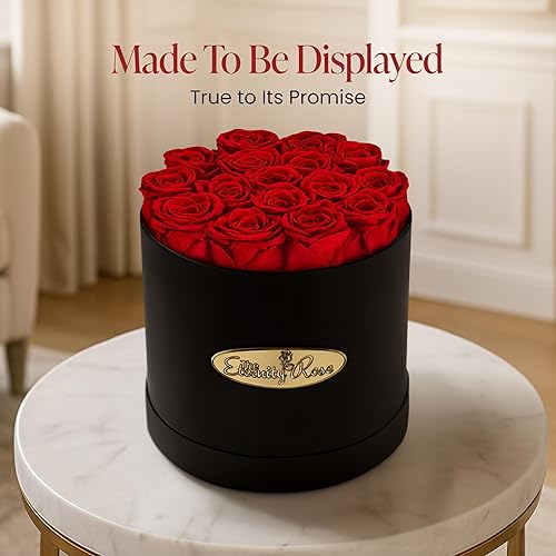 Miniatura 6 de The Eternity Rose Rosas preservadas de 16 piezas en una caja de regalo de lujo, rosas reales en caja redonda negra, un regalo de San Valentín tan