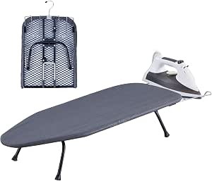 Metal Mesh Panel Tabletop Ironing Board with Iron Rest – Portable Mini Ironing Board for Small Spaces, 31.5 x 11.8 x 6.2 in, Black