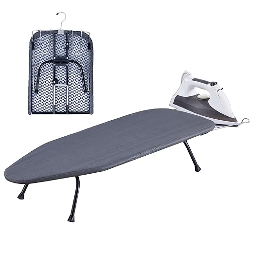 Foldable Table Top Ironing Board with Iron Rest, Portable Ironing Board Small with Heat Resistant Cotton Cover, Mini Iron Board for Small Space and Travel, 31"x12", Black