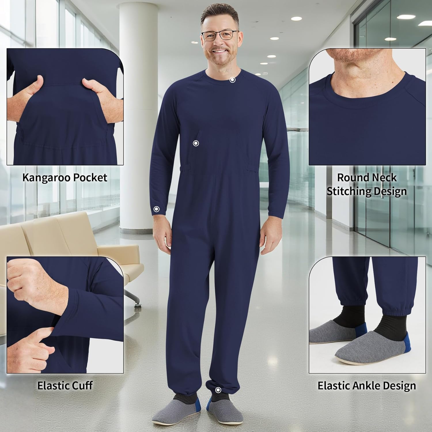 Anti Strip Clothing Adaptive Jumpsuit with Easy Access Back Zipper Pajamas for Elderly & Dementia Patients - Image 3
