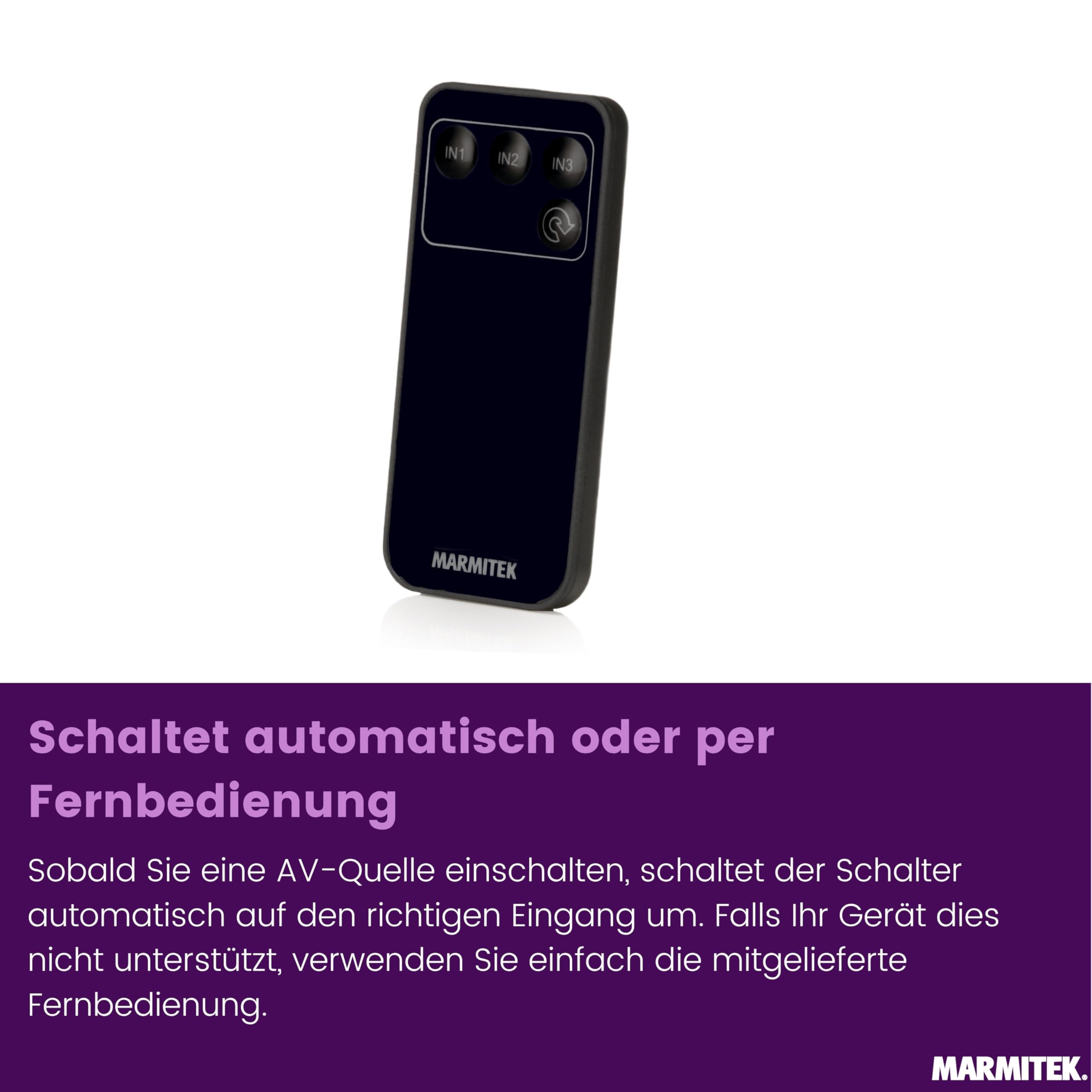Marmitek Connect 310 UHD 2.0 - HDMI Switch 4K60 3 EIN 1 Aus HDR UHD TV | HDMI Umschalter 2.0 für TV und Beamer, HDR, HDCP 2.2, 18 Gbit/s, automatische Umschaltung, IR und Fernbedienung
