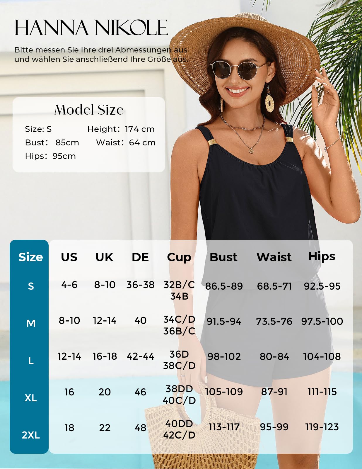 Hanna Nikole Romper Badeanzug Damen Sport,Push up Einteiliger Badeanzug mit Shorts,Boyleg-Shorts mit Taschen,2026 Bescheidene Modest Bademode mokini