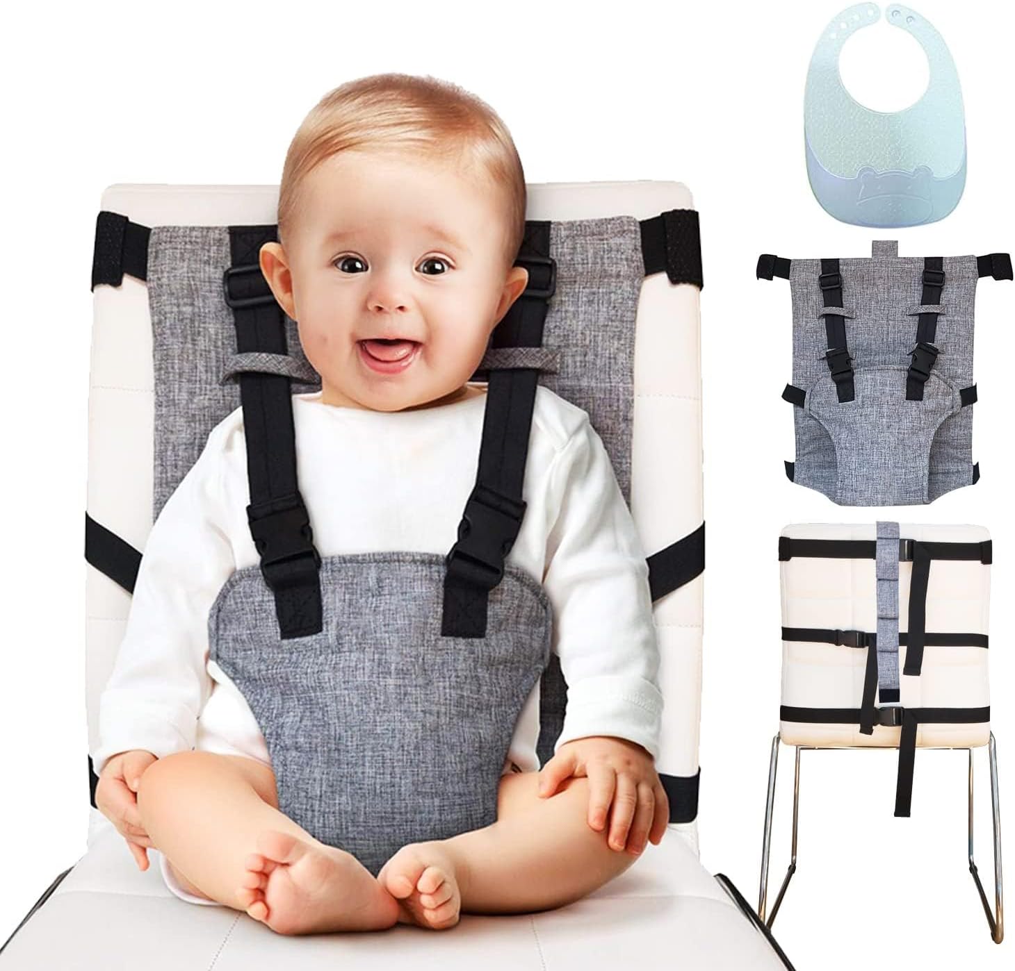 Baby Portable High Chair,By Cloth Harness Toddler Chair Seat With Adjustable Straps To Fit Any Chair-Machine Washable Feeding,Eating Travel Accessory,Travel (Grey)