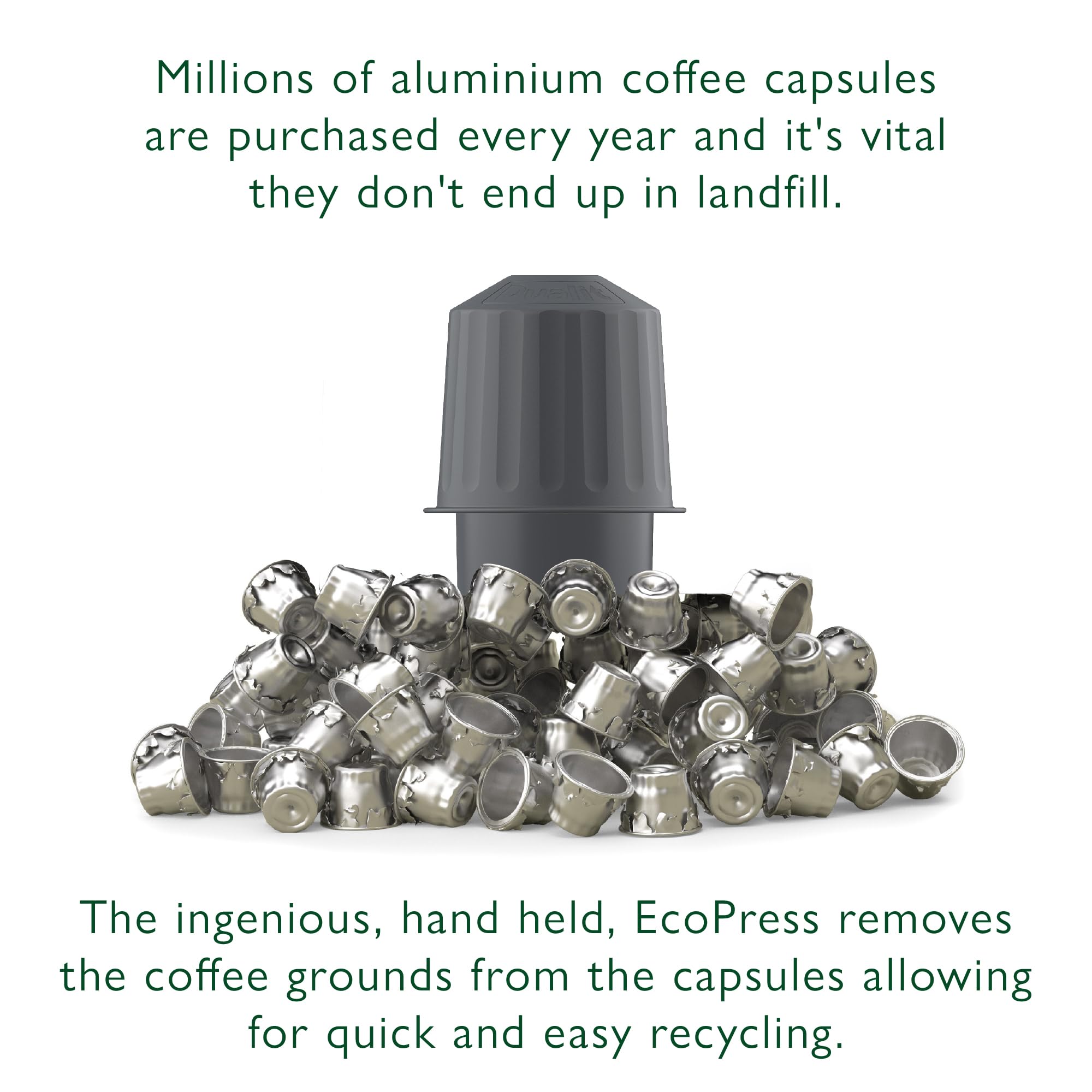 DUALIT EcoPress – Reciclaje cápsulas de café – Reciclador de cápsulas de aluminio – Herramienta Premium Ecológica Compatible con Cápsulas Nespresso y Café Molido