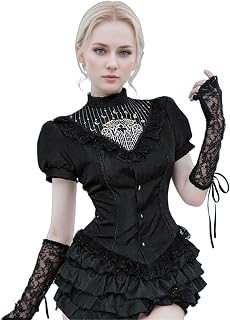 Women Western Goth Graphic Crop T Shirt - Puff Short Sleeve Vintage Crew Neck Tee Lace Trim, Clubbing Journey Top