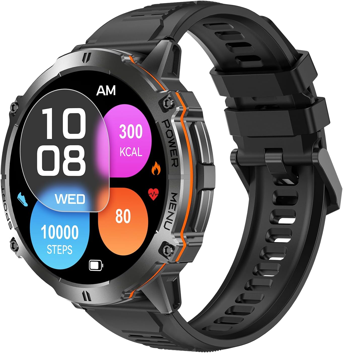 Yihou Military Smart Watch for Men Fitness Watch Fitness Tracker with Heart Rate Monitor Sleep Monitor Step Tracker Big Battery Campass Altitude Waterproof for Android iOS Black