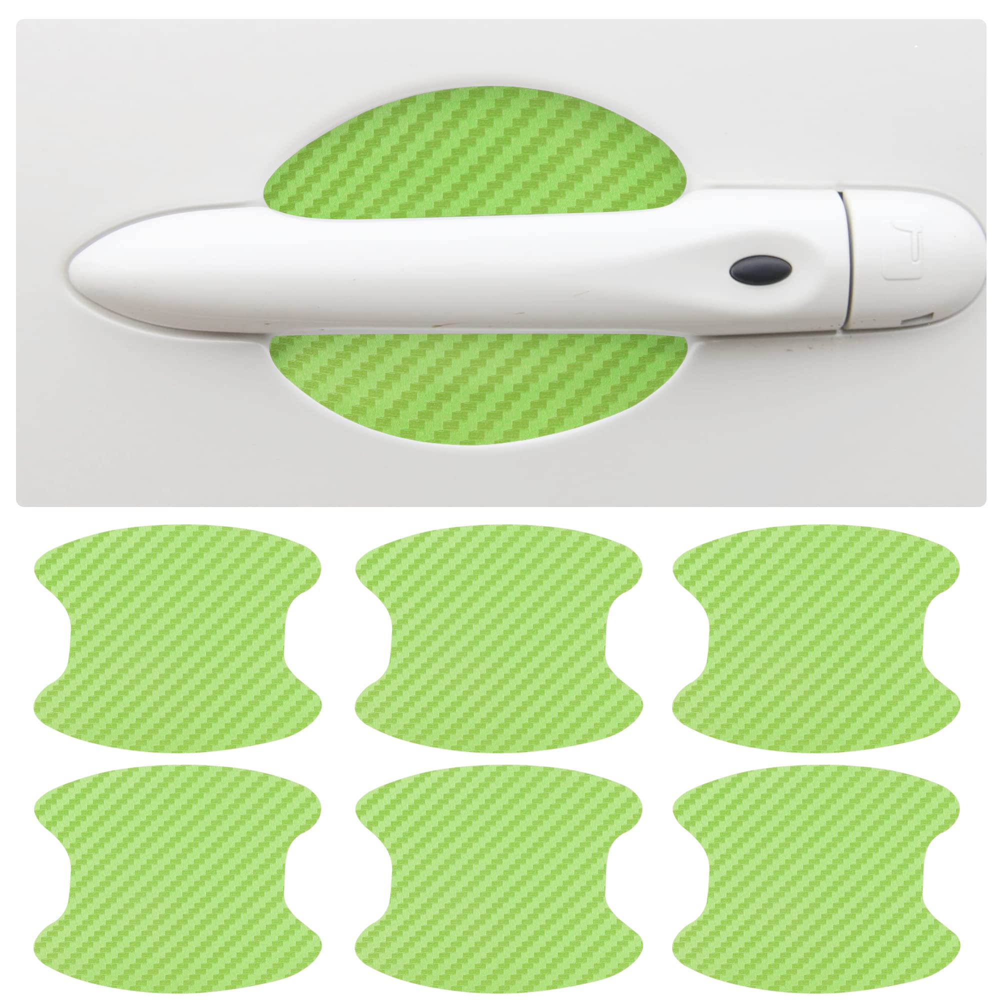 Junecarp 6 PCS Car Door Handle Car Sticker,3D Scratch Resistant Carbon Fiber Wrist Sticker-Traceless Car Door Handle Protective Film,Universal for Most Car Handles (Green)