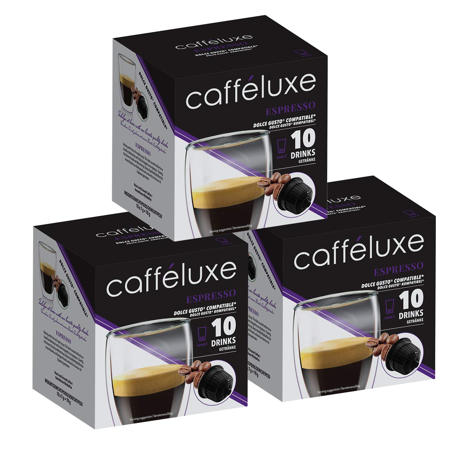 Caffeluxe 30 Coffee Pods Dolce Gusto Compatible Pods