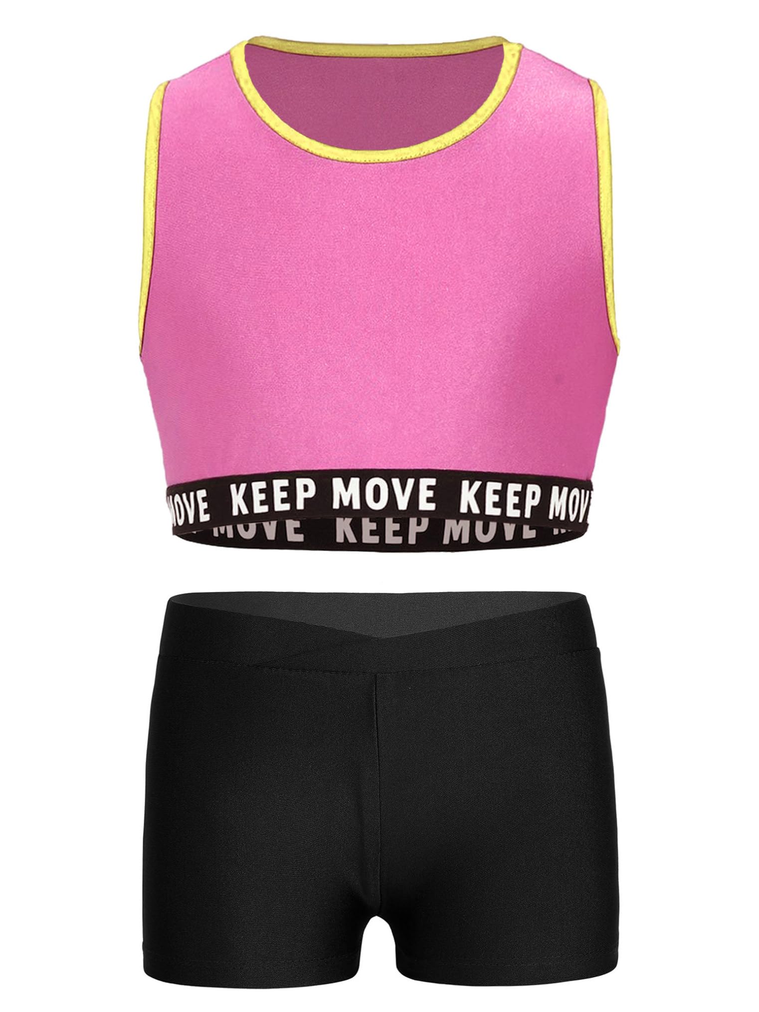 Choomomo Girls Two Pieces Swimwear Racer Back Tank Tops Swim Tops with Swim Shorts Set Bathing Suit Pink&Black 16 Years