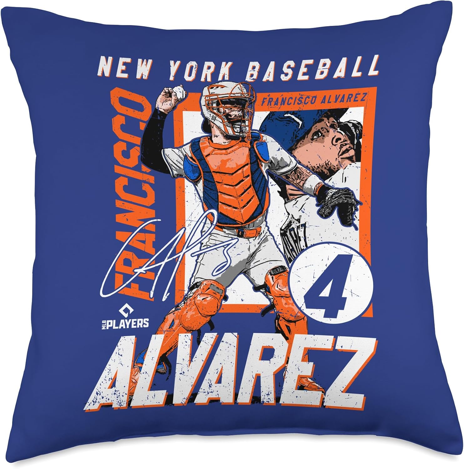 Francisco Alvarez | New York M Baseball Player | MLBFAL203M Throw Pillow