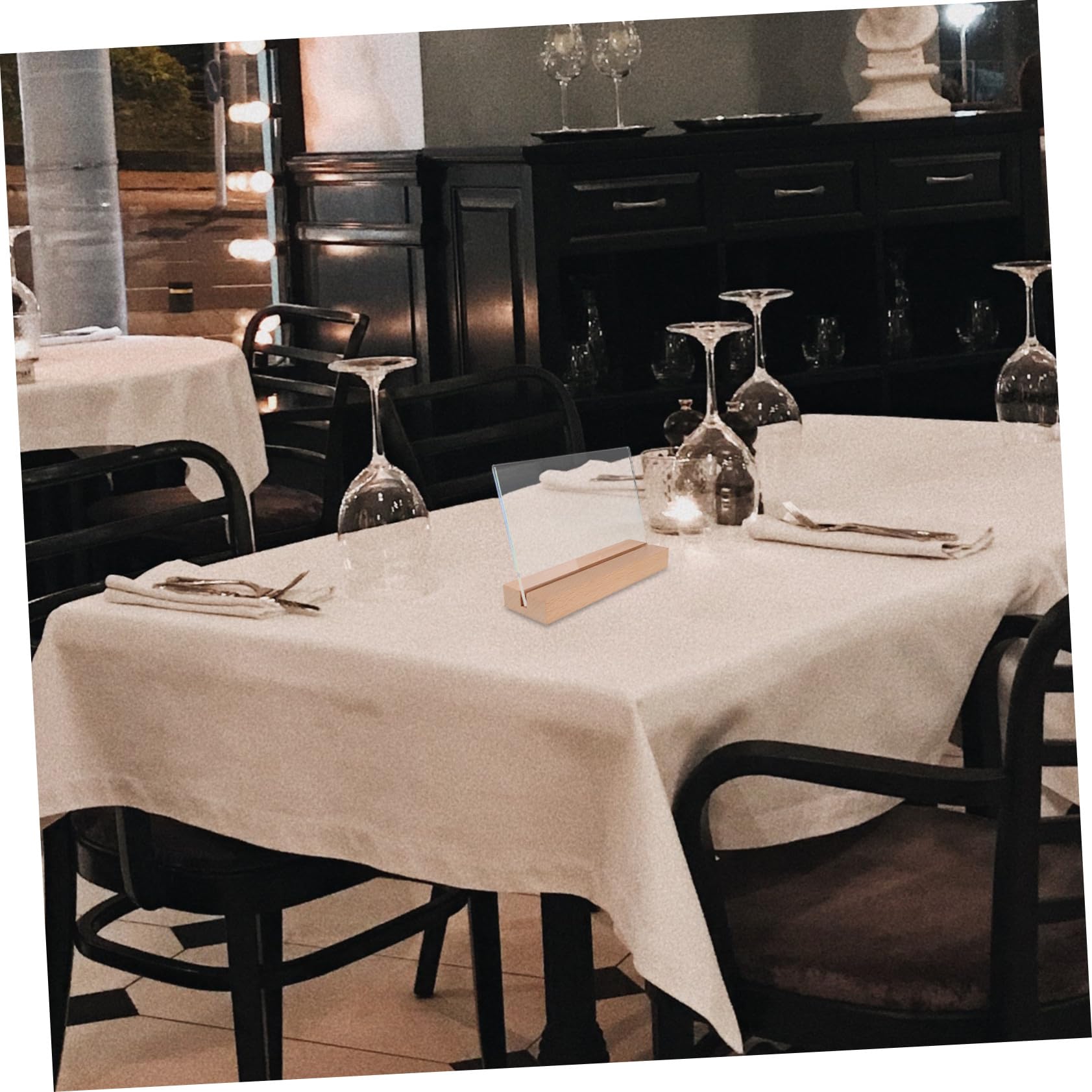 SHINEOFI 5pezzi Porta Biglietti da Visita in Acrilico Trasparente con Base in Legno Espositore per Menu Cartelli da Tavolo Supporto per Foto Display da Ufficio e Ristorante