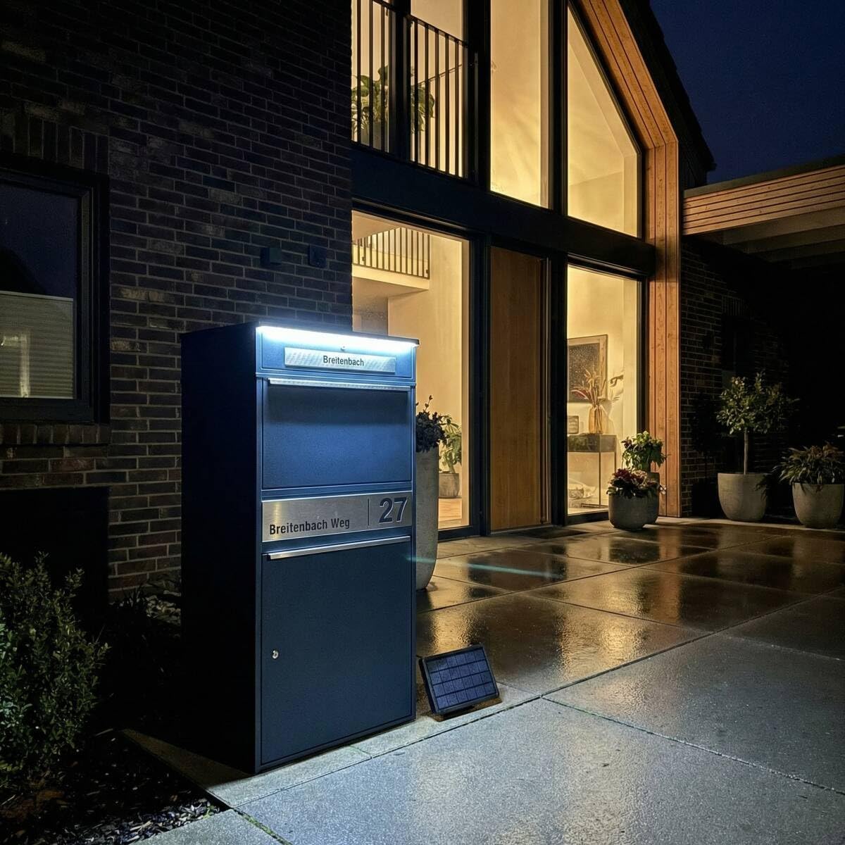 Bispo Max 2 Outdoor Parcel Box Large XXL with LED Lighting, Letter Box with Parcel Compartment in Anthracite RAL7016, Parcel Letterbox, Customisable Stainless Steel Name Plate Engraving