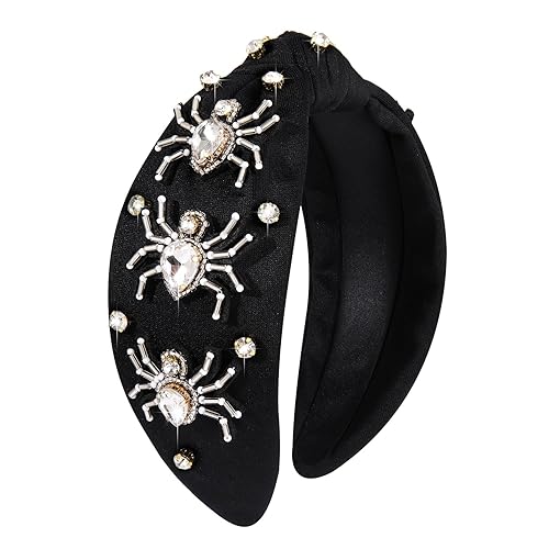 Miniatura 6 de Diadema de Halloween para mujer, diseño de araña, caramelo, maíz, cristal, adornado con nudo superior ancho, diadema anudada con diamantes de