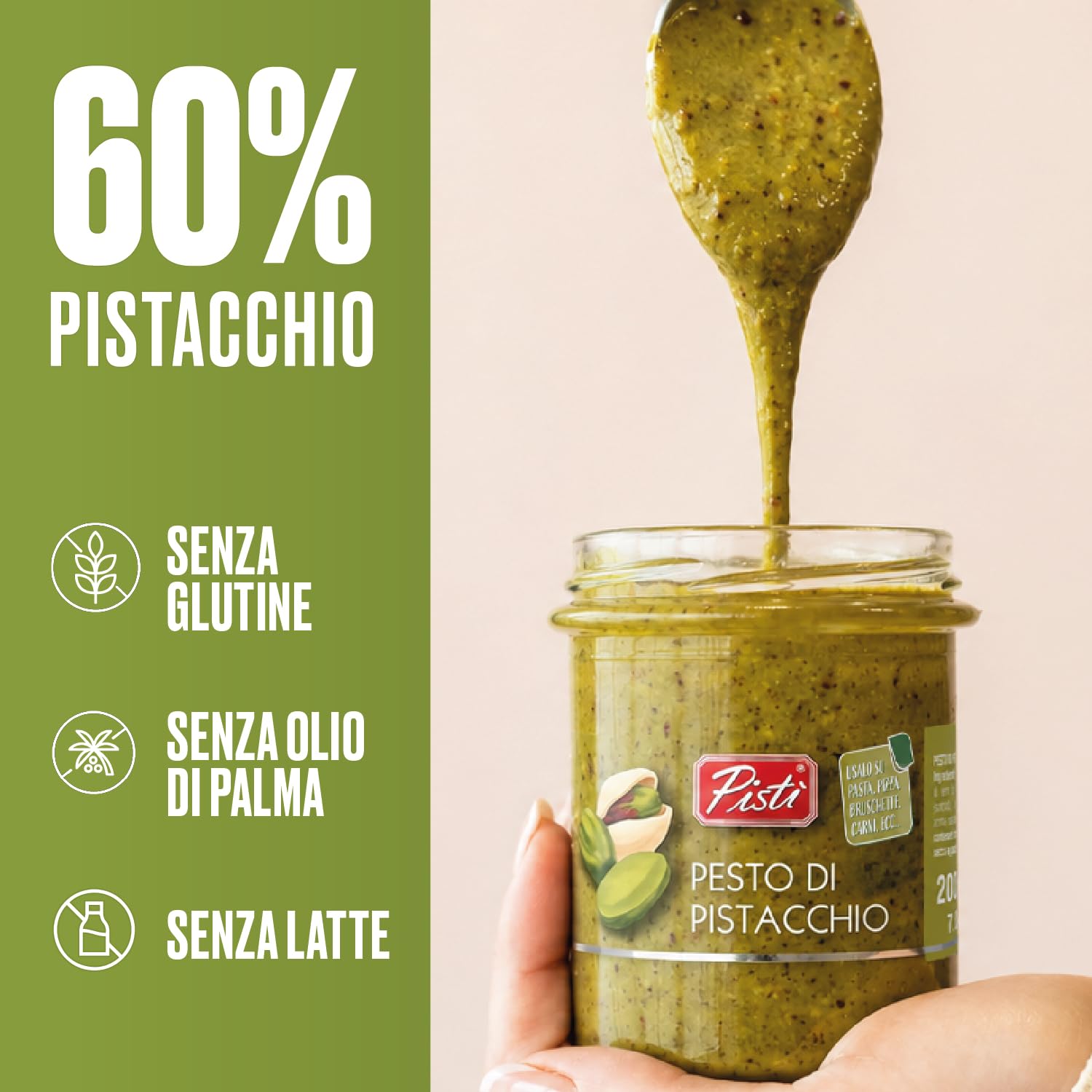 Pistì - Pesto de pistaches - Avec des pistaches vertes sélectionnées, fabrication artisanale, 100% naturel - 3 pots de 200 grammes