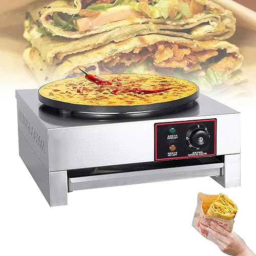 Máquina para hacer crepas redonda comercial con antiadherente, base de cocción de acero inoxidable con temperatura ajustable, máquina de plancha