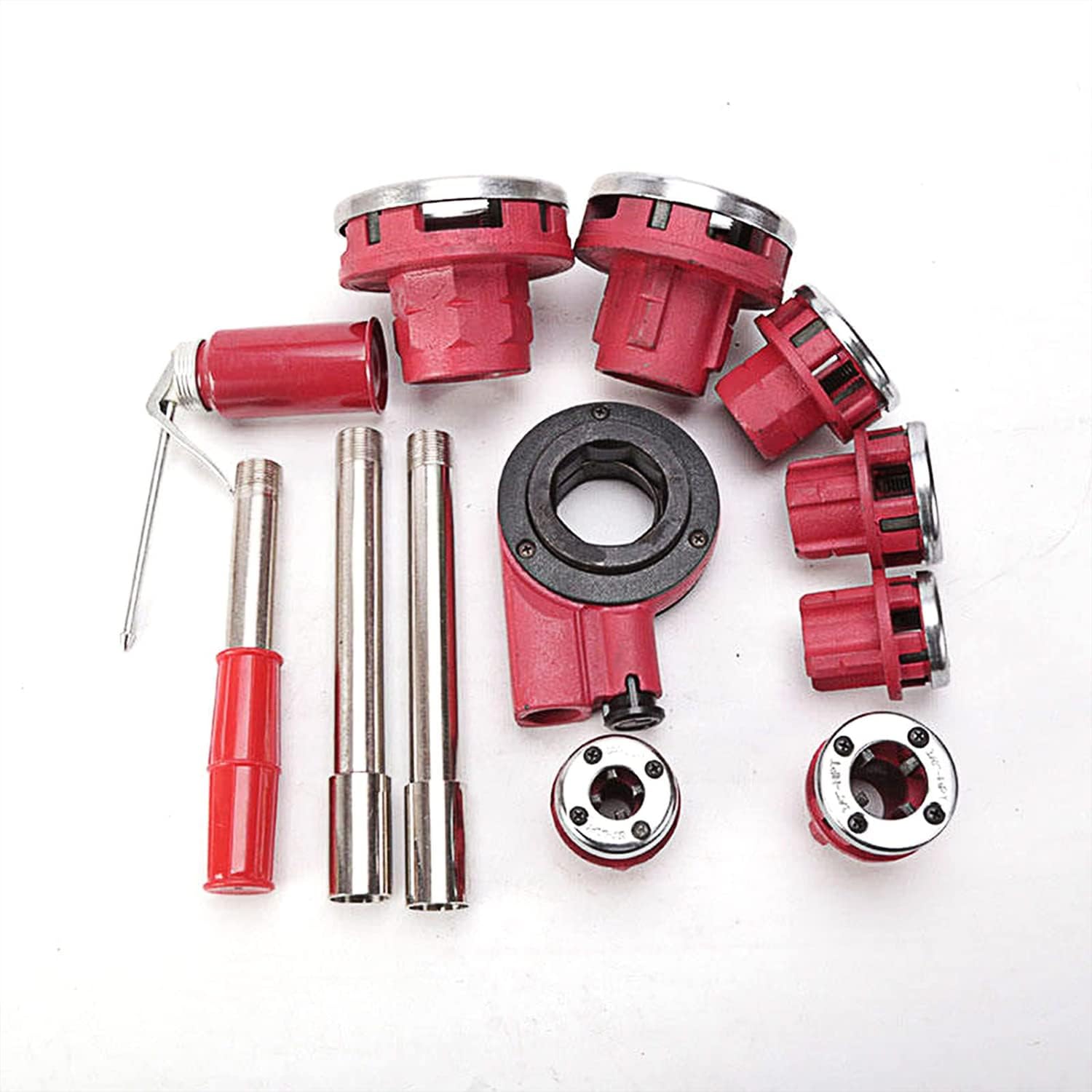 ラチェットパイプスレッダー7個キット、パイプスレッダーマシンタップダイハンドツールの実用的な耐久性のあるセット、ハンドルラチェットと