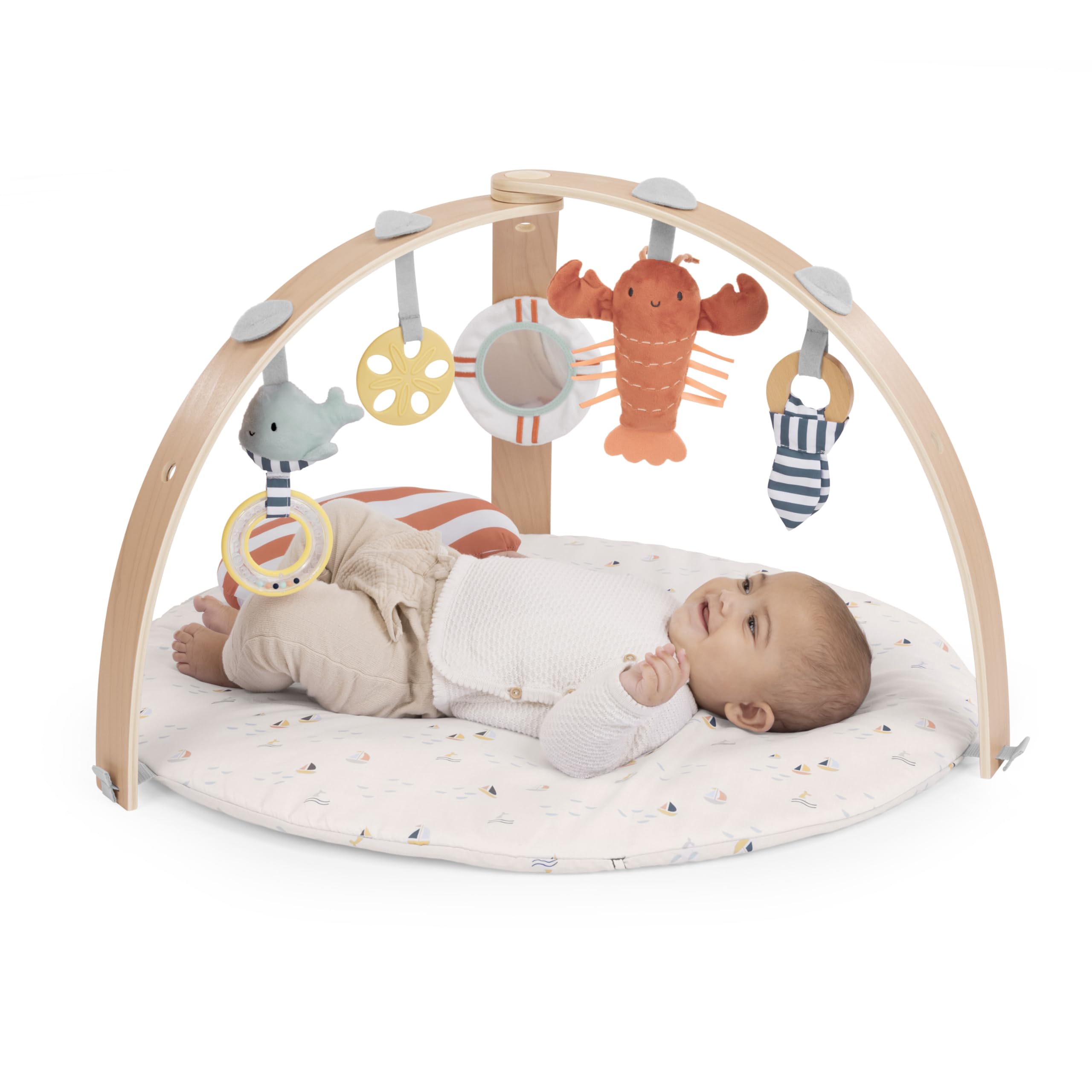 Ingenuity Cozy Spot Gimnasio de Actividades y Manta nórdica Reversible para bebé con Arco de Madera – Harbor Haven, Extra Suave, Desde recién Nacido