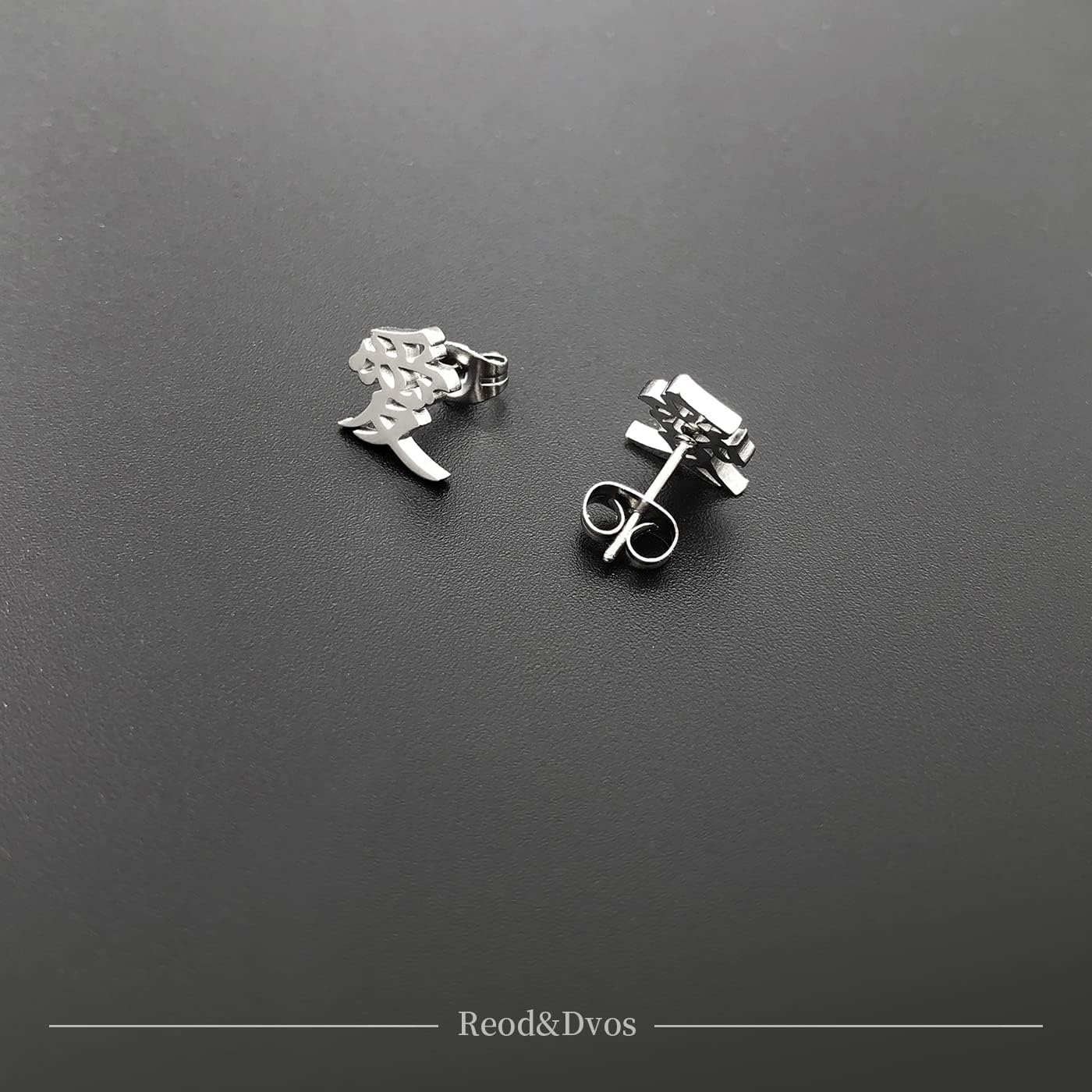 Japanese Love Kanji Earrings Gold Black Steel Chinese Character Earrings for Men Women