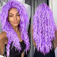 Vista 19 de GNIMEGIL Peluca de 26 pulgadas de largo, rizada, ondulada, verde, natural, ombré, esponjosa, peluca de repuesto de cabello sintético con parte libre