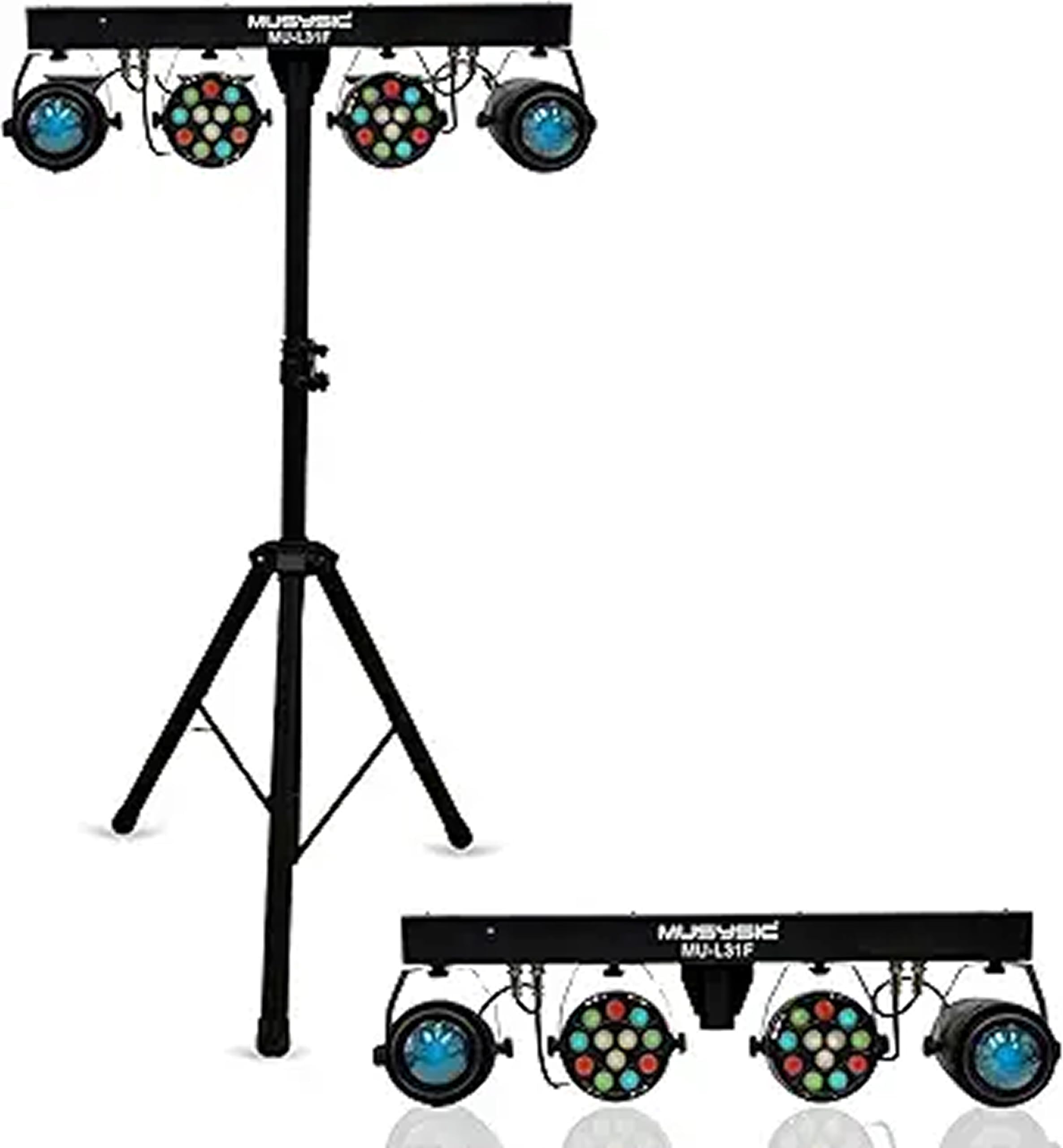 MUSYSIC Professional DJ Lights with Stand 30W RGB- 7‑Channel DMX512- LED Light Show Kit with DMX GigBar, Stage Lights for Parties, DJ Light Bar Package - Complete DJ Lighting System