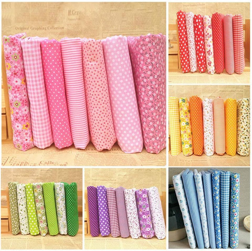 7Pcs Assorted Fat Quarter Bundle Quilt Quilting Cotton Fabric Sewing DIY Set