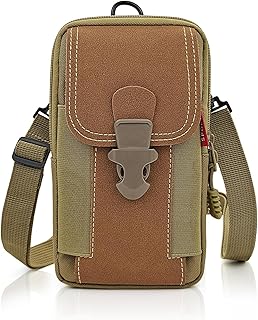 Funda Movil Cinturon, Bolsa Cintura Hombre de Lona Bolso Cinturon con Anillos de Cinturón, Bolsa de Cintura para Senderismo, Compras (marrón)