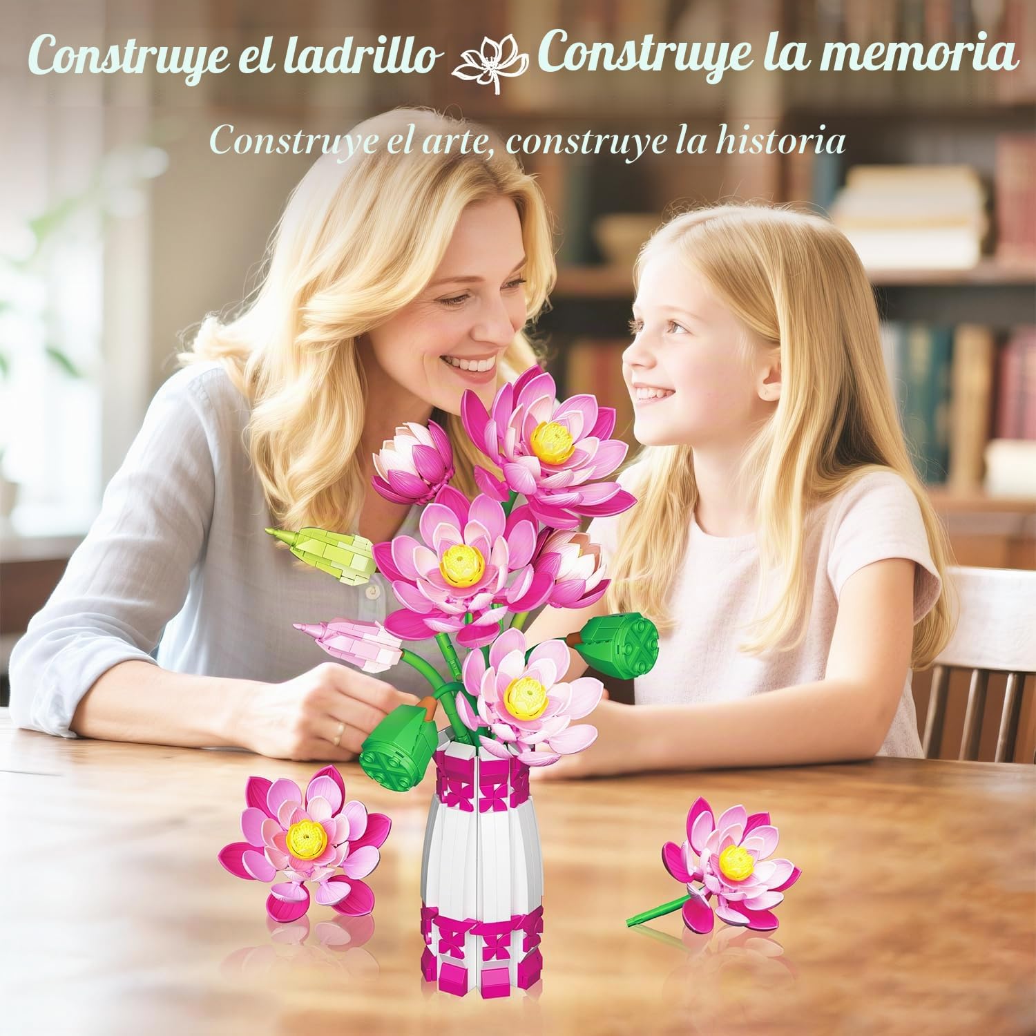 Set Botánical de Flores de Loto con Jarrón, Compatible con la Colección Botánical de Flores de Lego, Ramo de Flores Artificiales Rosas con Jarrón para Interiores y Exteriores, 710 Piezas