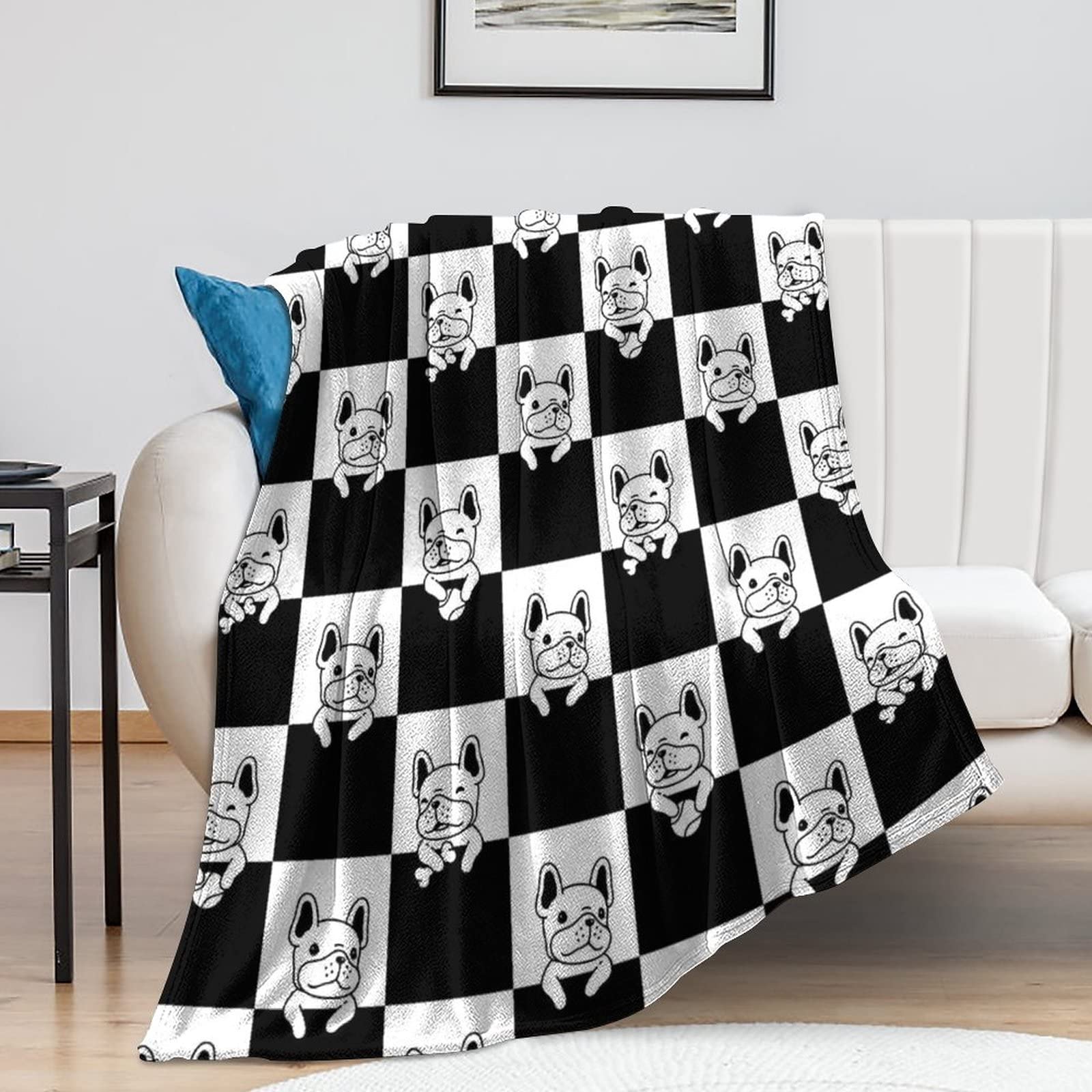 Couverture Polaire Chien Couverture Décorative Flanelle pour Lit Canapé 150×200cm