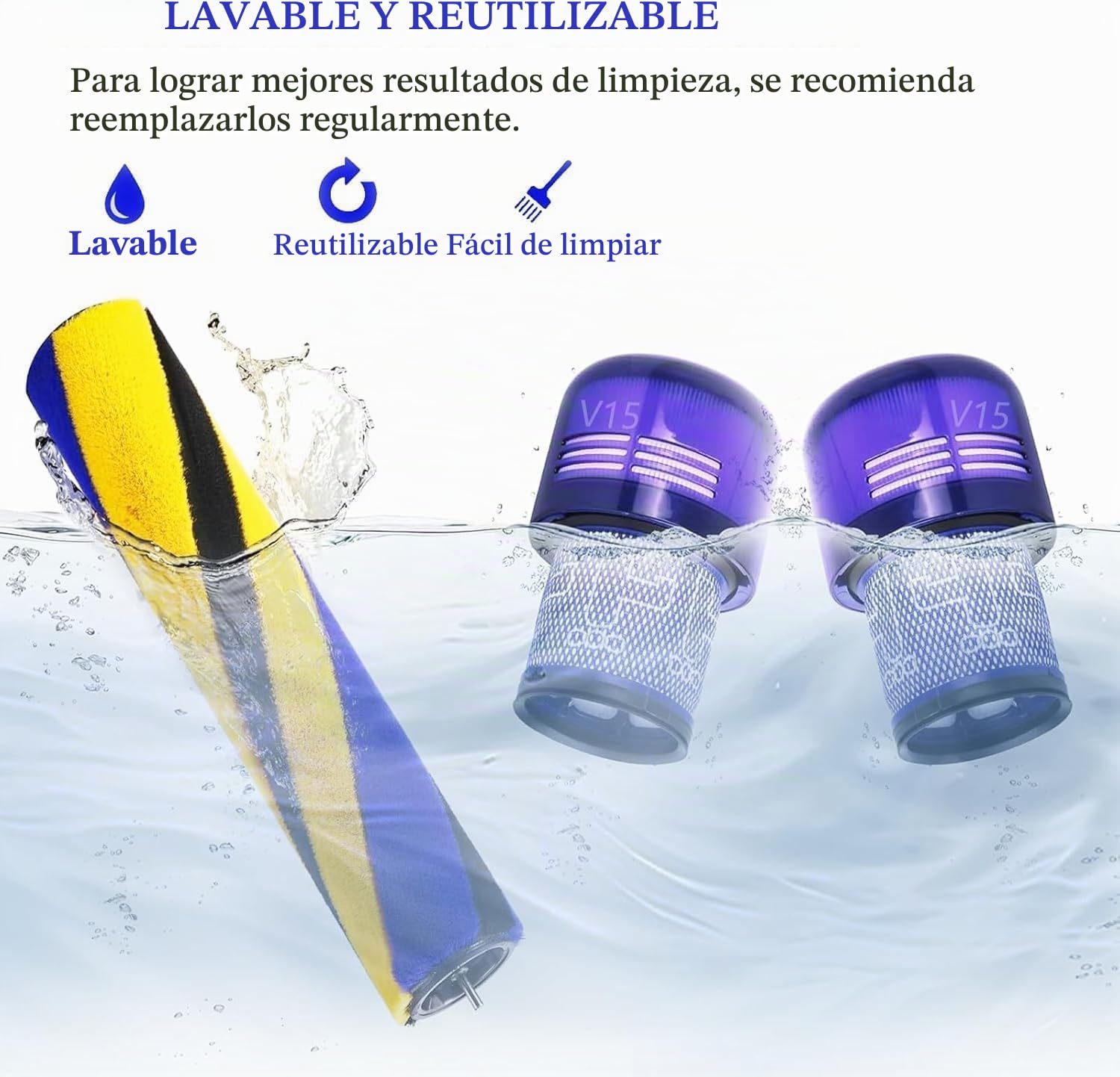 Rodillo de cepillo para Dyson V15 Detect Slim Absolute Total Clean Extra Aspiradora Roll Piezas de repuesto (V15 Cepillo con filtro)
