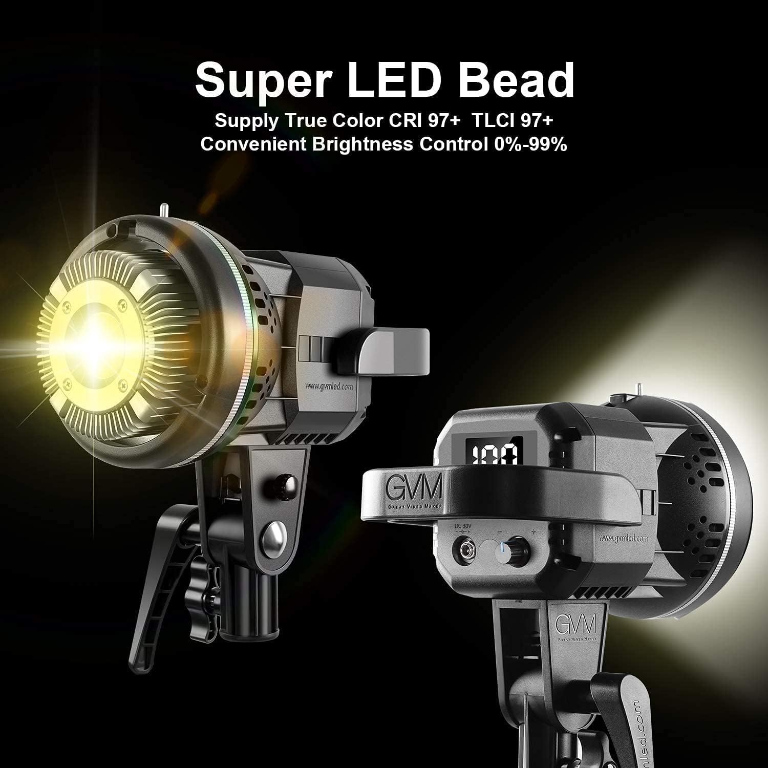 GVM - Luce video a LED da 80 W con kit di montaggio Bowens, illuminazione a uscita continua 5600K CRI97+, dimmerabile, kit di illuminazione per fotografia, illuminazione da studio per fotocamera, luce