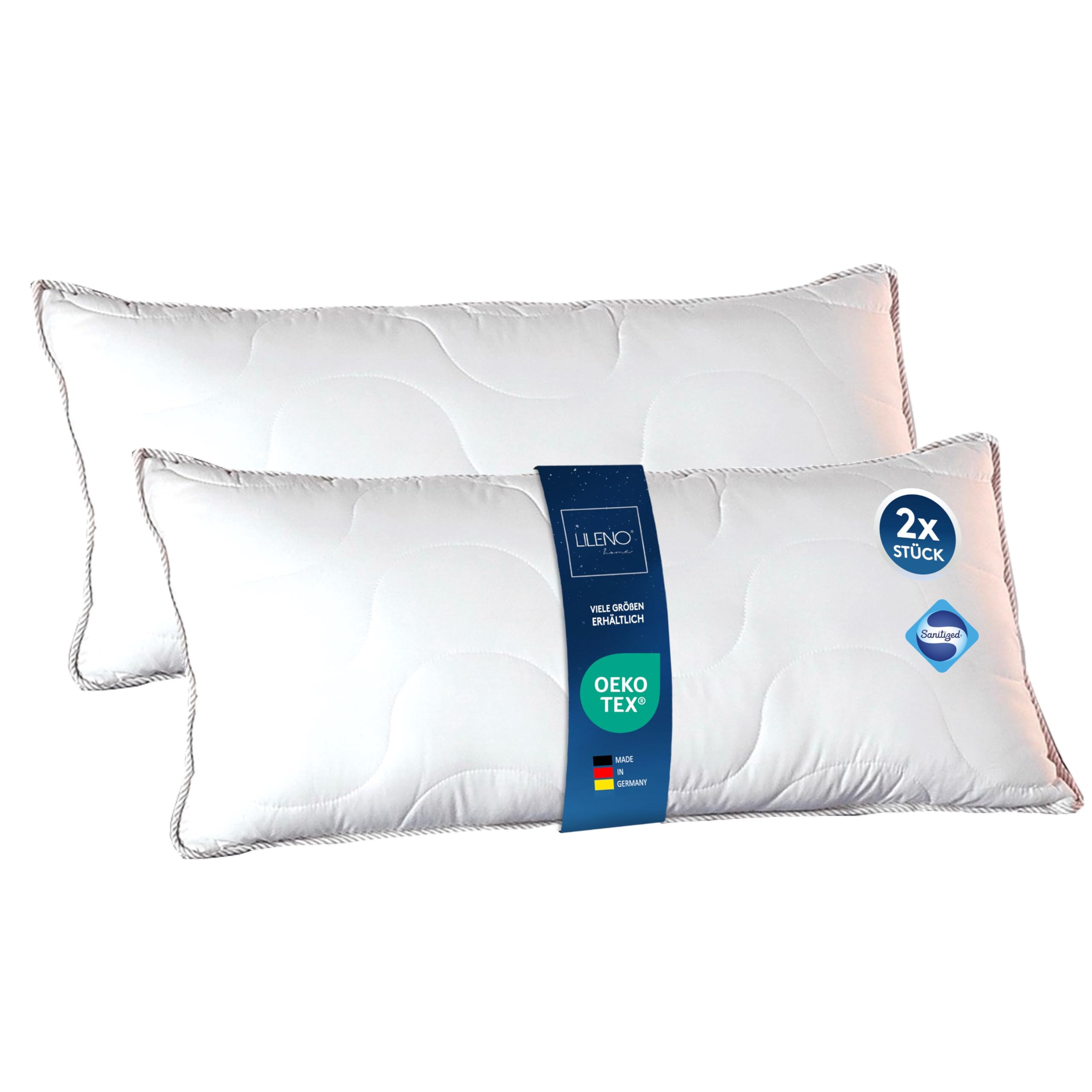 LILENO HOME Pillow 40 x 80 cm [Set of 2] - For Restful Sleep, Boil-Proof up to 95°C, Antibacterial - Allergy Sufferers Bed Pillow