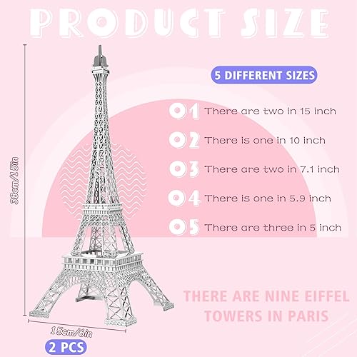 Miniatura 2 de Hicarer 9 piezas de decoración de estatua de la torre Eiffel de 5 a 15 pulgadas, 5 tamaños, aleación de metal de París, torre Eiffel, manualidades,