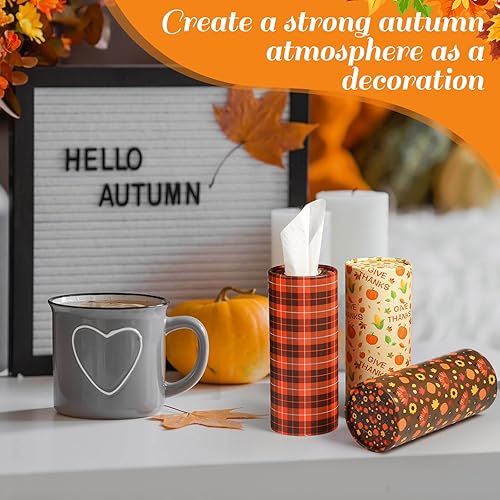 Miniatura 6 de Outus 12 soportes para pañuelos de automóvil con 3 capas de tejido facial a granel con temática de otoño, cajas de pañuelos para automóvil, hojas de