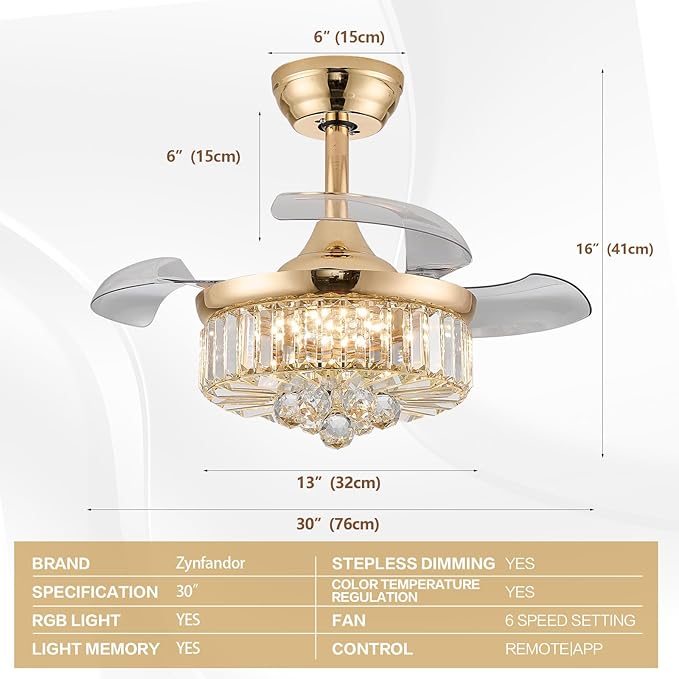 Ventilador de Techo 30" Con Luz, 6 Velocidades, Aspas Revers miniatura 3