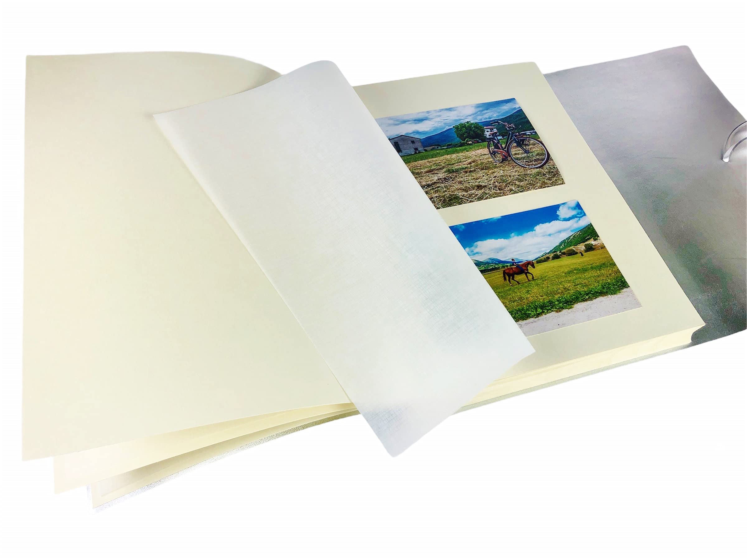 TriVin Art Álbum de fotos artesanal fabricado en Italia en piel sintética efecto tela bicolor, 23 x 30 cm, 40 hojas marfil (80 caras) ideal para cualquier evento (púrpura, interior plateado)