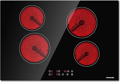 Termomato - Placa eléctrica radiante integrada de 30 pulgadas, estufa eléctrica de cerámica de 240 V con 4 quemadores, 9 niveles de calefacción,