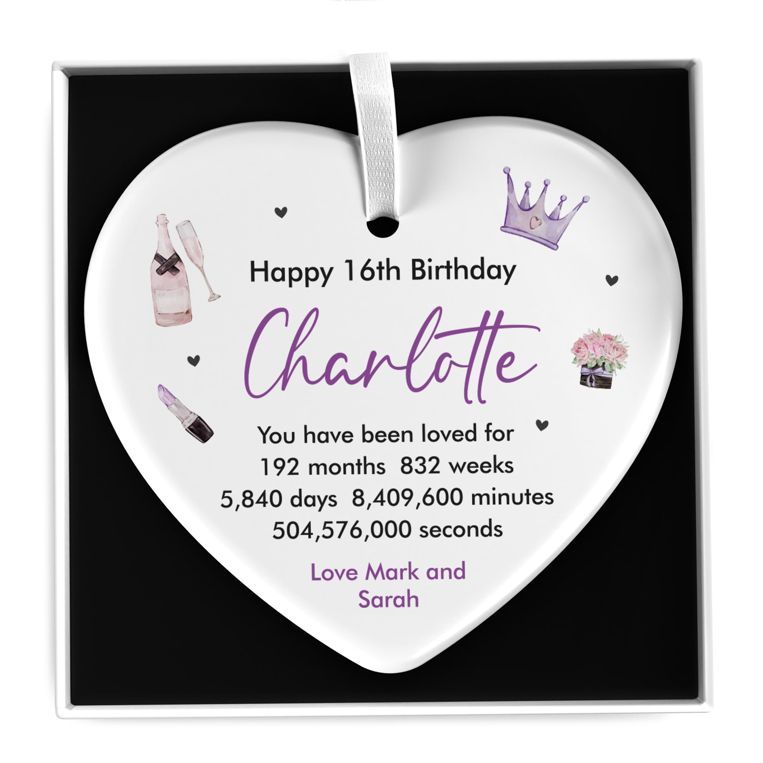 Beecreative Personalised 16th Birthday Gifts for Girls, 16 Birthday Gifts for Her Women Daughter Niece, 16th Birthday Present for 16 Year Old Girls, Sixteenth Birthday Keepsake Plaque, With Gift Box