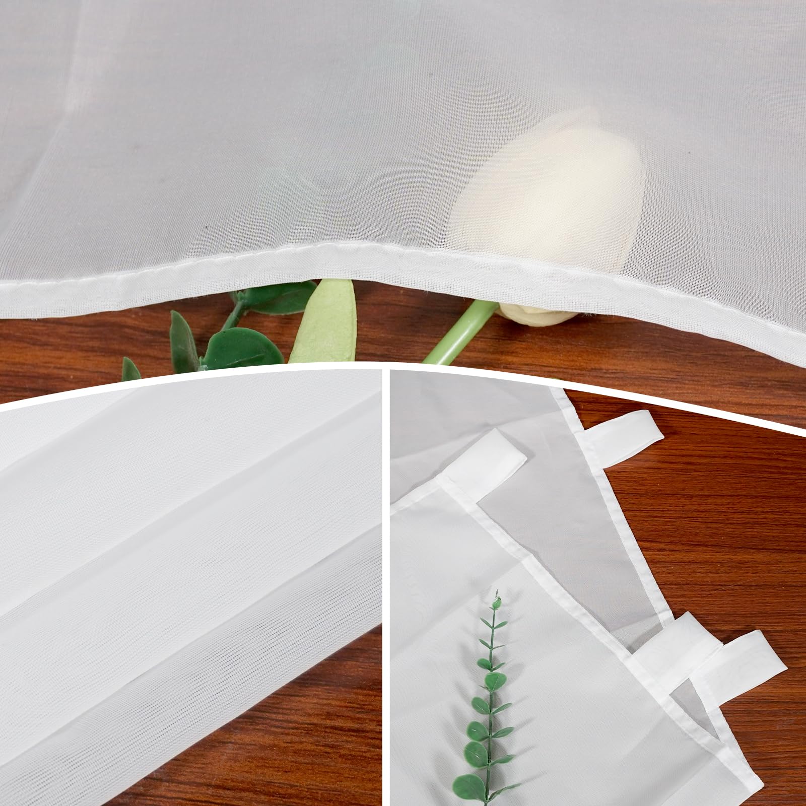 Scheibengardinen Voile Bistrogardine, Kurzstore Gardine Transparente, Kurzvorhang mit Schlaufen, Küchen Vorhang, Kurzgardine Gardine Stores, Weiß, 1er Pack, HxB 45x90cm