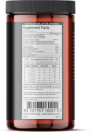 Miniatura 4 de Best Paw Nutrition Dog & Cat Premium probiótico prebiótico y enzimas digestivas 5 mil millones de UFC Aceite de coco de cúrcuma orgánico puro