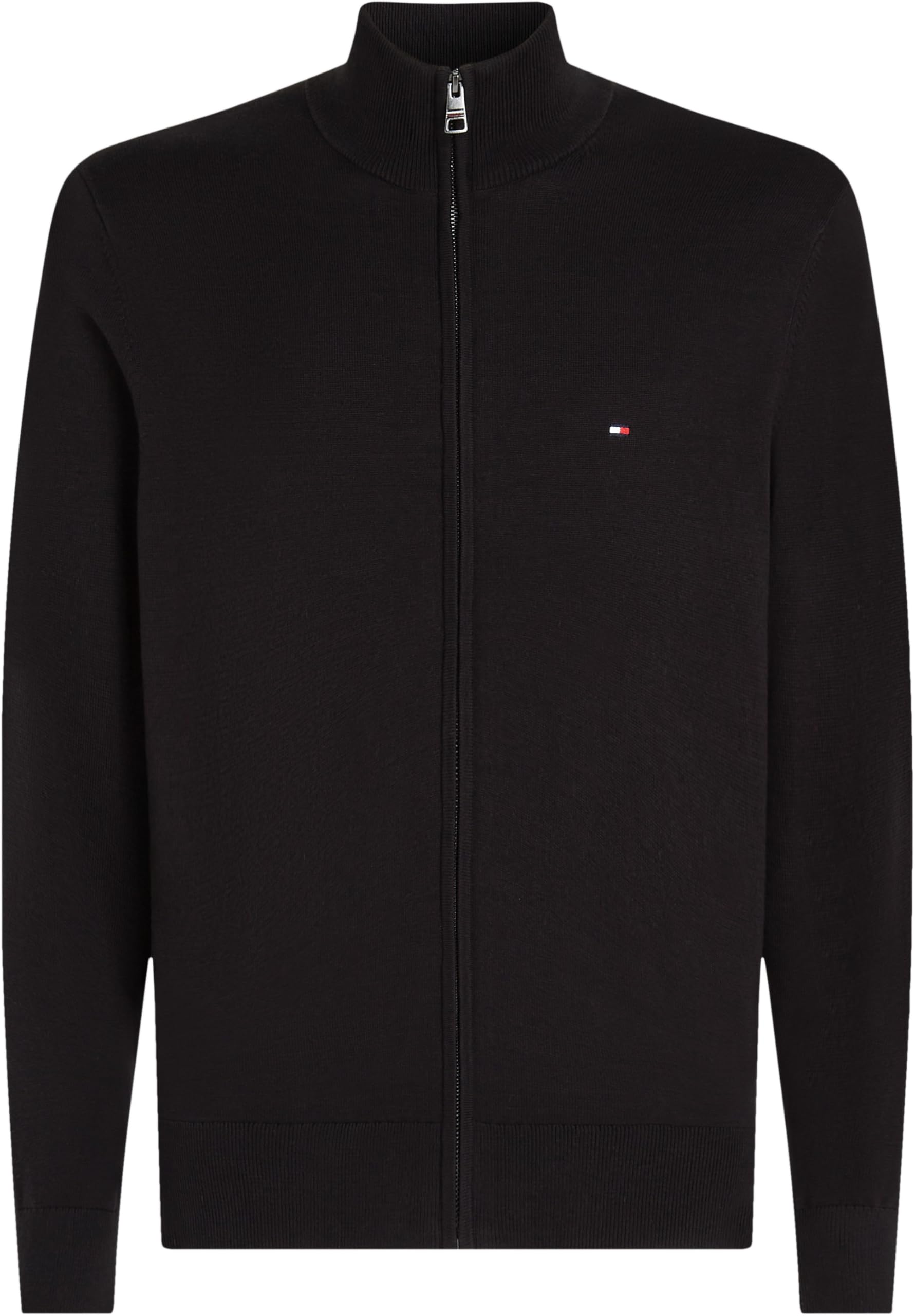 Tommy Hilfiger Męski Essential Cotton Zip Thru MW0MW36517 Sweter z zamkiem błyskawicznym, czarny, S, czarny (czarny), S