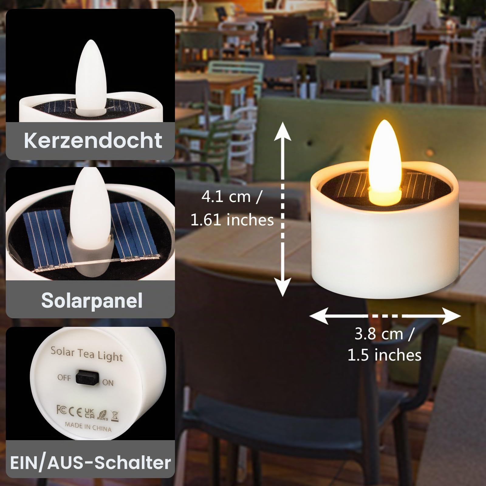 HL Solar Teelichter für Außen Wasserdicht,Flammenlose Solarkerzen,Solar licht outdoor Dusk To Dawn solarlichter Wiederaufladbar LED Flackernd für Garten Party Tisch Deko(Warmweiß 12 Stück 3.8cm)