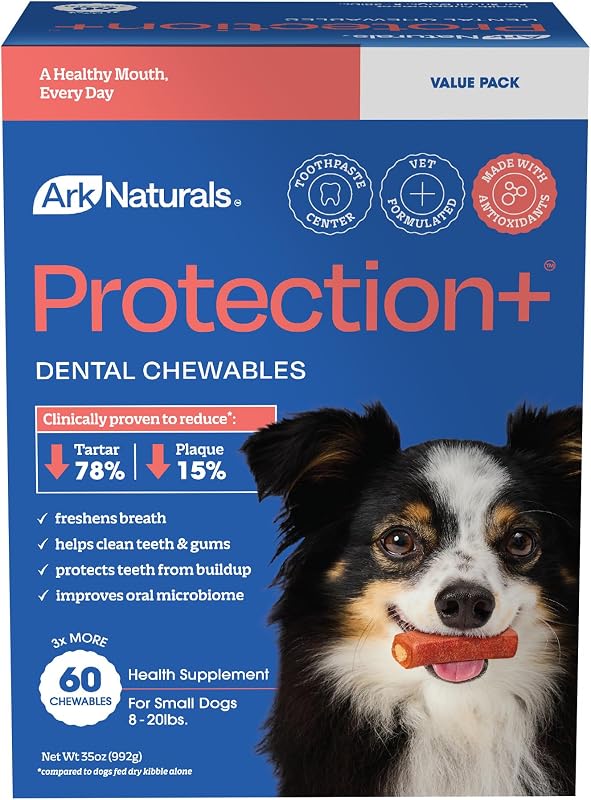 Petisco odontológico sem escovação para cães de raças pequenas ARK NATURALS Protection+ com centro de creme dental – 60 unidades