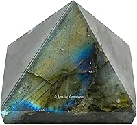 Vista 3 de Cristales curativos de pirámide de labradorita de Amazing Gemstone - Figurina de gran pirámide de 1" de piedra natural para meditación, Reiki
