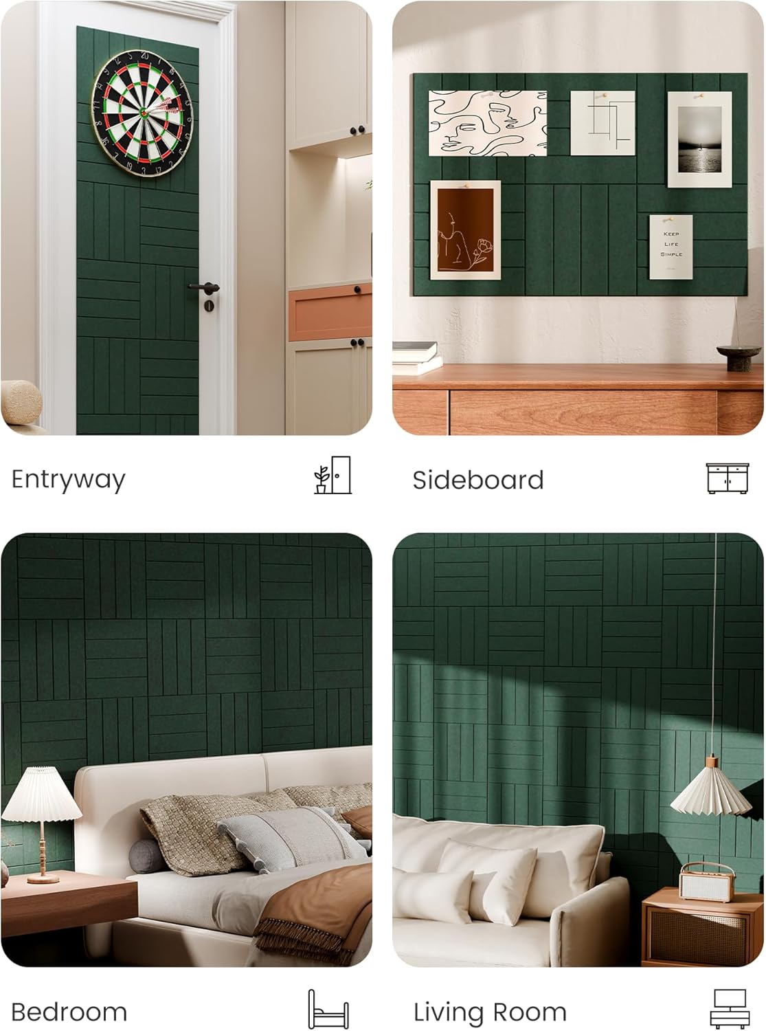 Bumusty Large Cork Board Alternative-36 x 24" Felt Bulletin Board Tiles, with 30 Pushpins, 40 Adhesive Tabs, Bold-Stripe 6-Pack, Cork Boards for Office Push Pin Board Felt Board-Pine Green
