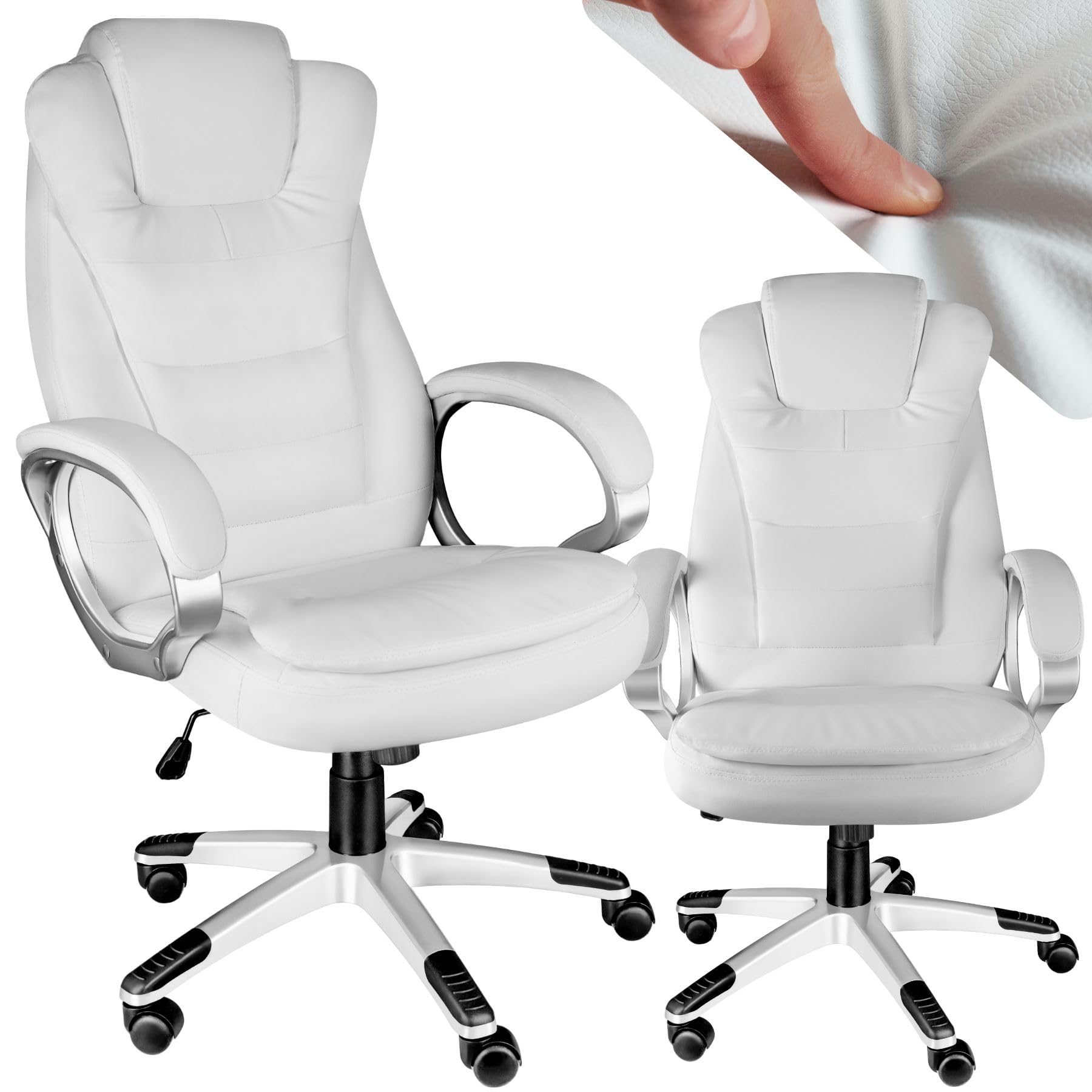 tectake® SILLA EJECUTIVA DE DISEÑO, Silla Giratoria Oficina, Sillón Ergonómico con Acolchado, Altura Ajustable, Silla Oficina Ergonomica, Sillas Escritorio - Blanco