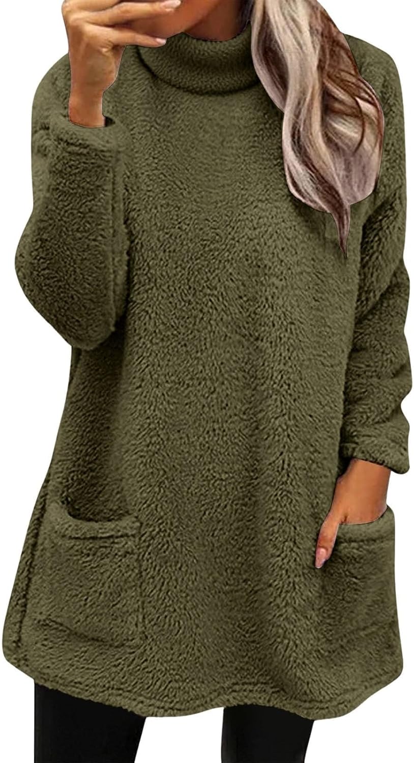 Pullover Women Fuzzy Comfy Sweaters for Women Crew Neck Sweatshirts Warm Oversized Tops with Pockets,S-2XL